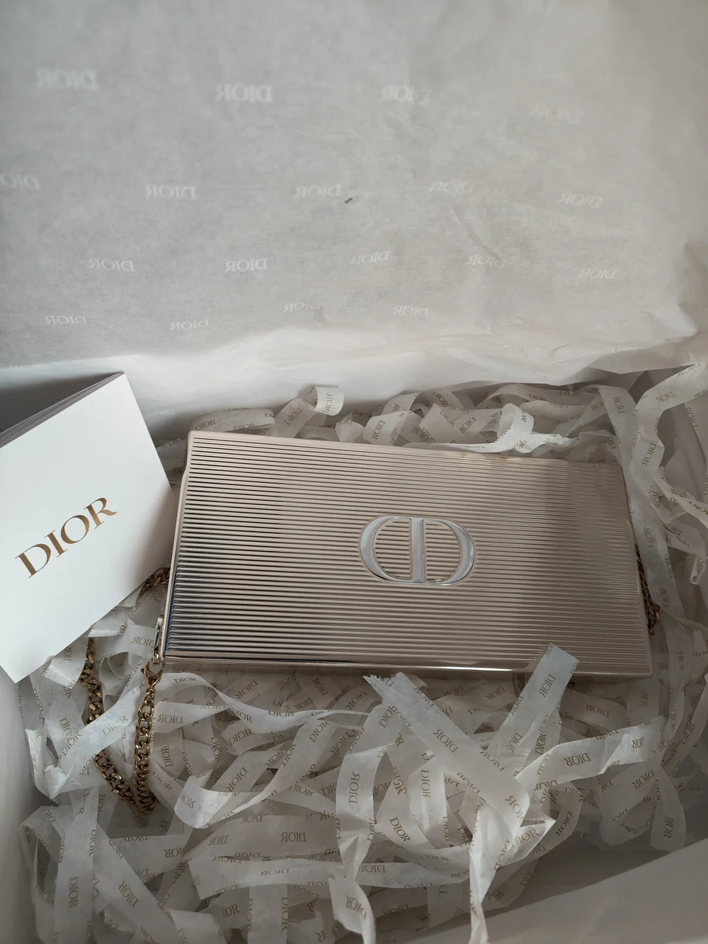 Dior Champagne Metallic Clutch with Gold Chain